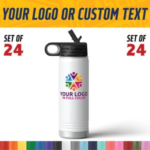 Bulk 20oz Small Insulated Water Bottle with full color logo - Set of 24 - Wholesale Water Bottle Small with logo - Bulk Color Logo Gifts