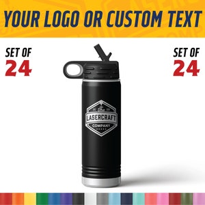 Bulk 20oz Small Insulated Water Bottle with custom artwork or logo - Set of 24 - Wholesale Engraved Water Bottle Small - Bulk Logo Gifts