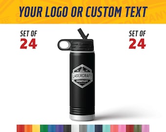 Bulk 20oz Small Insulated Water Bottle with custom artwork or logo - Set of 24 - Wholesale Engraved Water Bottle Small - Bulk Logo Gifts