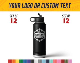 Bulk 40oz Large Insulated Water Bottle with custom artwork or logo - Set of 12 - Bulk Engraved Large Water Bottle - Bulk Logo Gifts