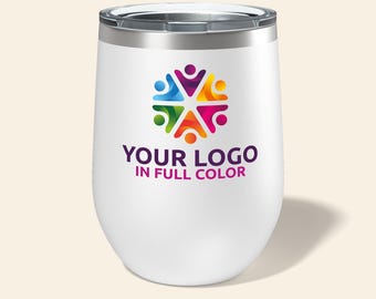 Custom Logo Wine Tumbler 12oz - Full Color UV Printed Stainless Steel Cup - Bulk Corporate Swag, Bridesmaid & Client Gifts