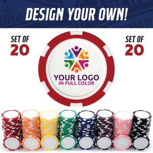 Custom Printed Poker Chips Set of 20 - Full Color Logo Poker Chip - Custom Print Poker Chip - Logo Golf Ball Marker - Custom Drink Tokens