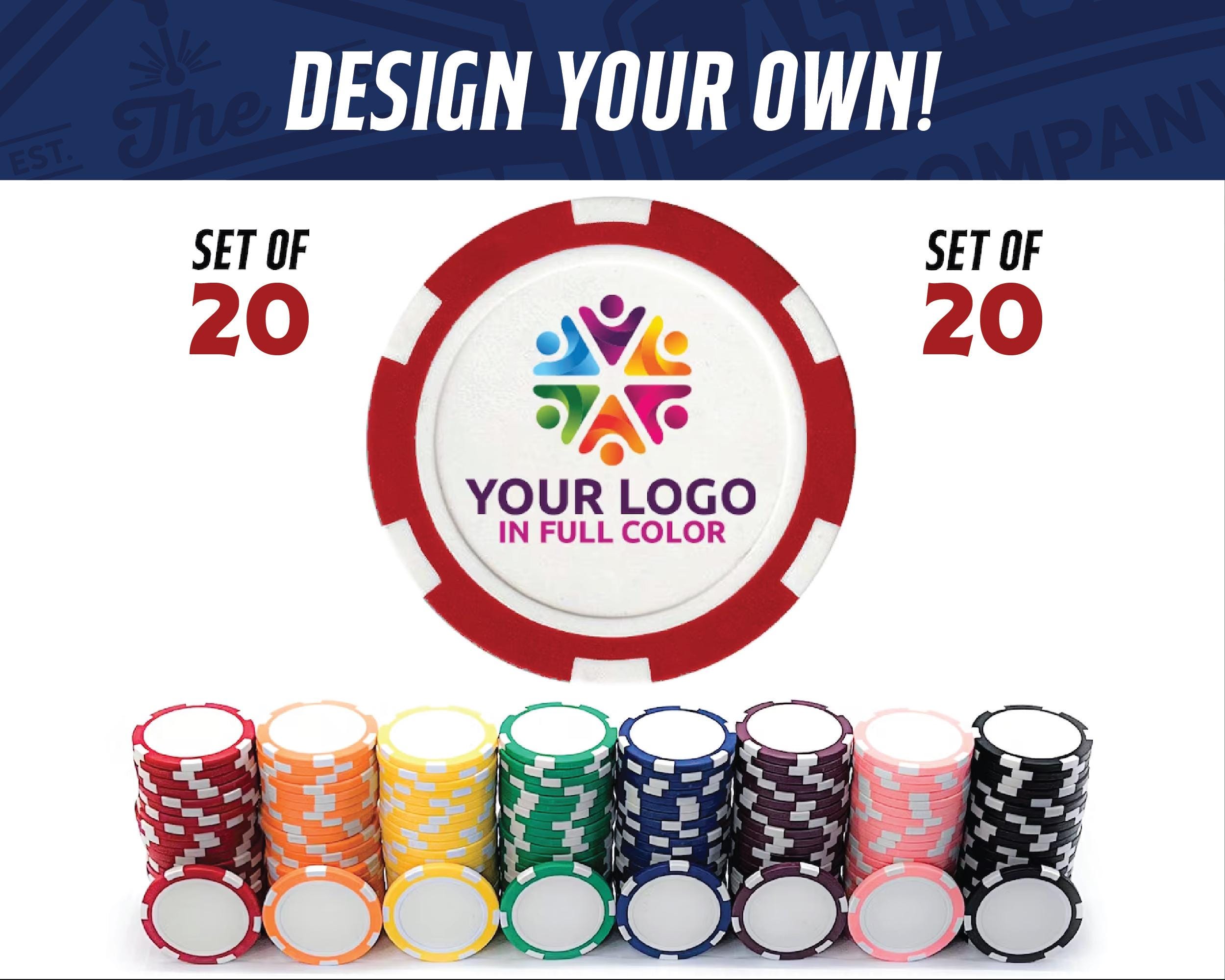 Custom Printed Poker Chips Set of 20 - Full Color Logo Poker Chip - Custom Print Poker Chip - Logo Golf Ball Marker - Custom Drink Tokens