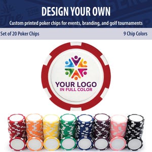 Custom Logo Poker Chips Set of 20 - UV Printed Drink Tokens, Corporate Christmas Gift