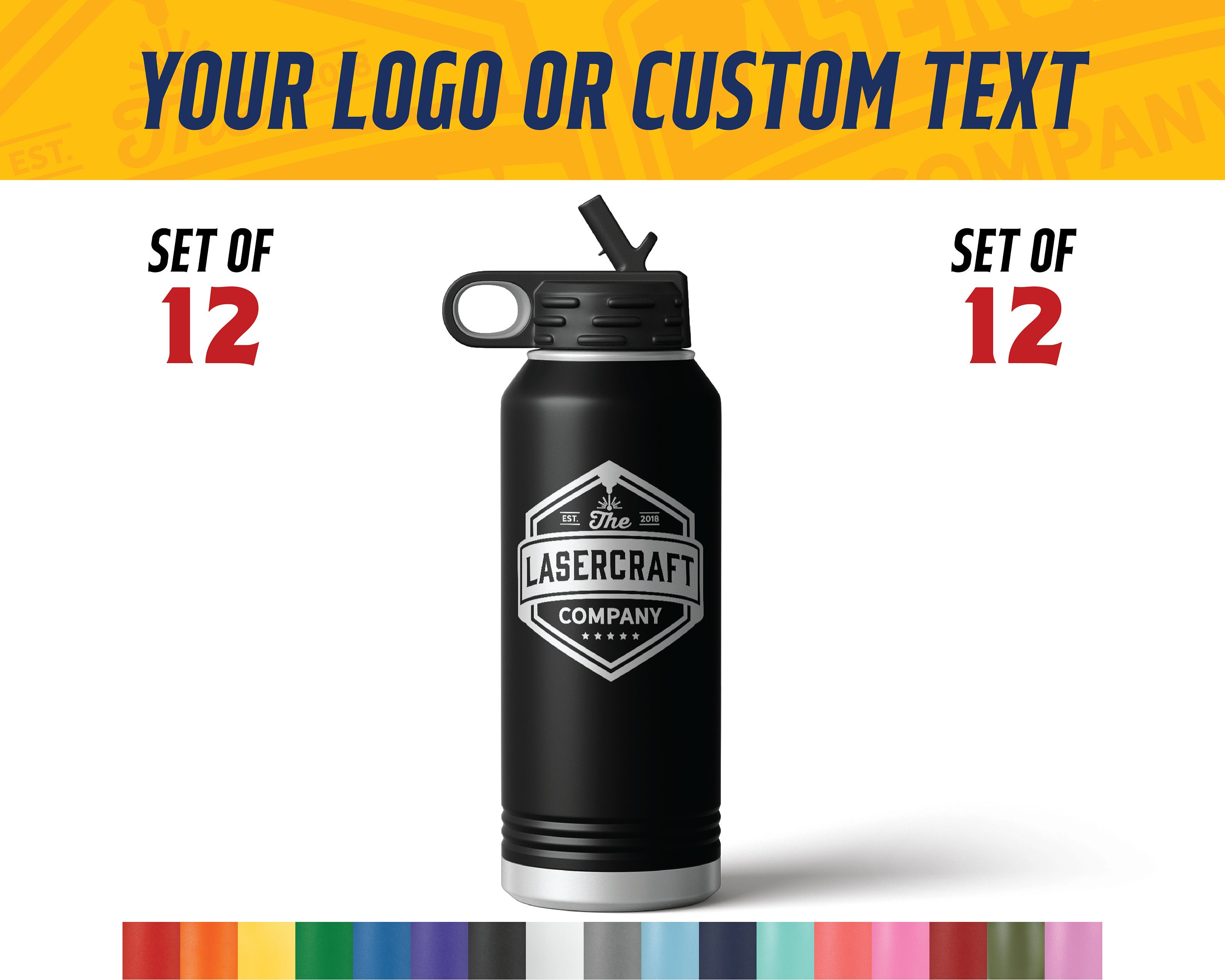 Bulk 32oz Insulated Water Bottle With Custom Artwork or Logo - Set of ...