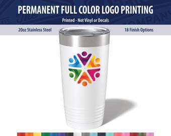 Custom Logo Tumbler 20oz - Full Color UV Printed Stainless Steel Cup - Bulk Corporate Swag, Employee Appreciation, Client & Business Gifts