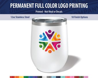 Custom Logo Wine Tumbler 12oz - Full Color UV Printed Stainless Steel Cup - Bulk Corporate Swag, Bridesmaid & Client Gifts