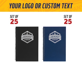 Custom Engraved Spiral Notebook SET OF 25 – 5.5x8.5" Hard Cover Journal | Silver Engraving, Business Logo, Personalized Custom Journal