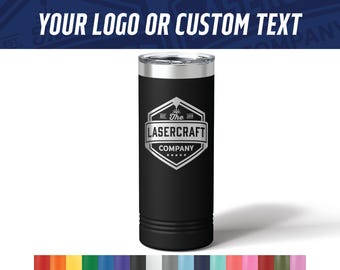Custom Engraved 22oz Skinny Tumbler - Laser Engraved Logo Travel Mug - Bulk Corporate Swag, Client & Employee Gifts, Wholesale