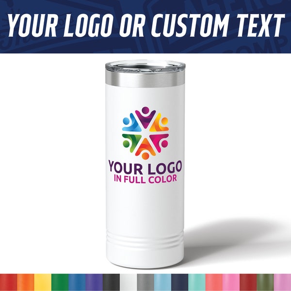 Custom 22oz Skinny Tumbler with full color logo - Custom Printed Logo Travel Mug - Logo Skinny Tumbler - Client Gift - Full Color Logo Swag