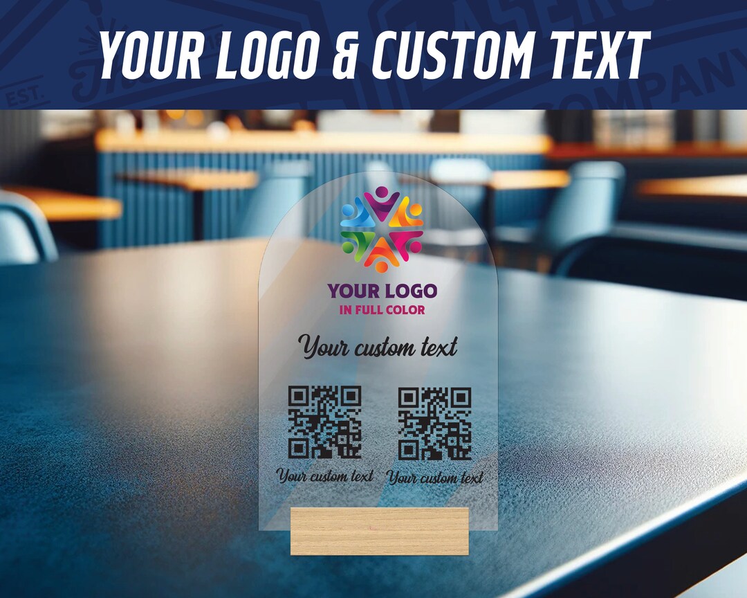 Tabletop Acrylic QR Code Sign With Base - Scan to Pay, Full Color Logo ...