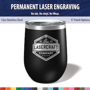Custom Engraved Wine Tumbler 12oz - Laser Engraved Logo Stainless Steel Cup - Bulk Corporate Swag, Bridesmaid & Client Gifts