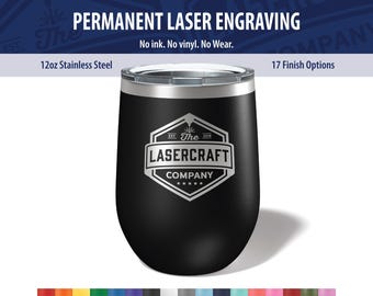 Custom Engraved Wine Tumbler 12oz - Laser Engraved Logo Stainless Steel Cup - Bulk Corporate Swag, Bridesmaid & Client Gifts