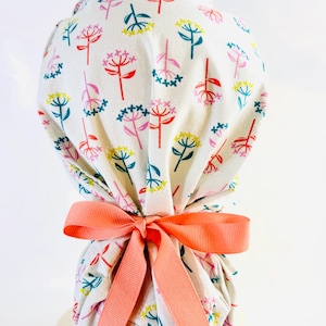 Pollen Pretty Ponytail Womens Scrub Cap  | Ladies Surgical Hat | OR  | Nurse | Surgeon | Vet | Dental | Ribbons | Medical Gift | Fun