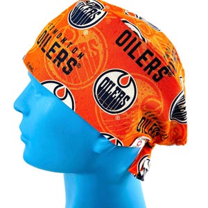 Edmonton Oilers Unisex NHL Scrub Cap: Fitted Surgical Cotton Pixie Style Men and Women's