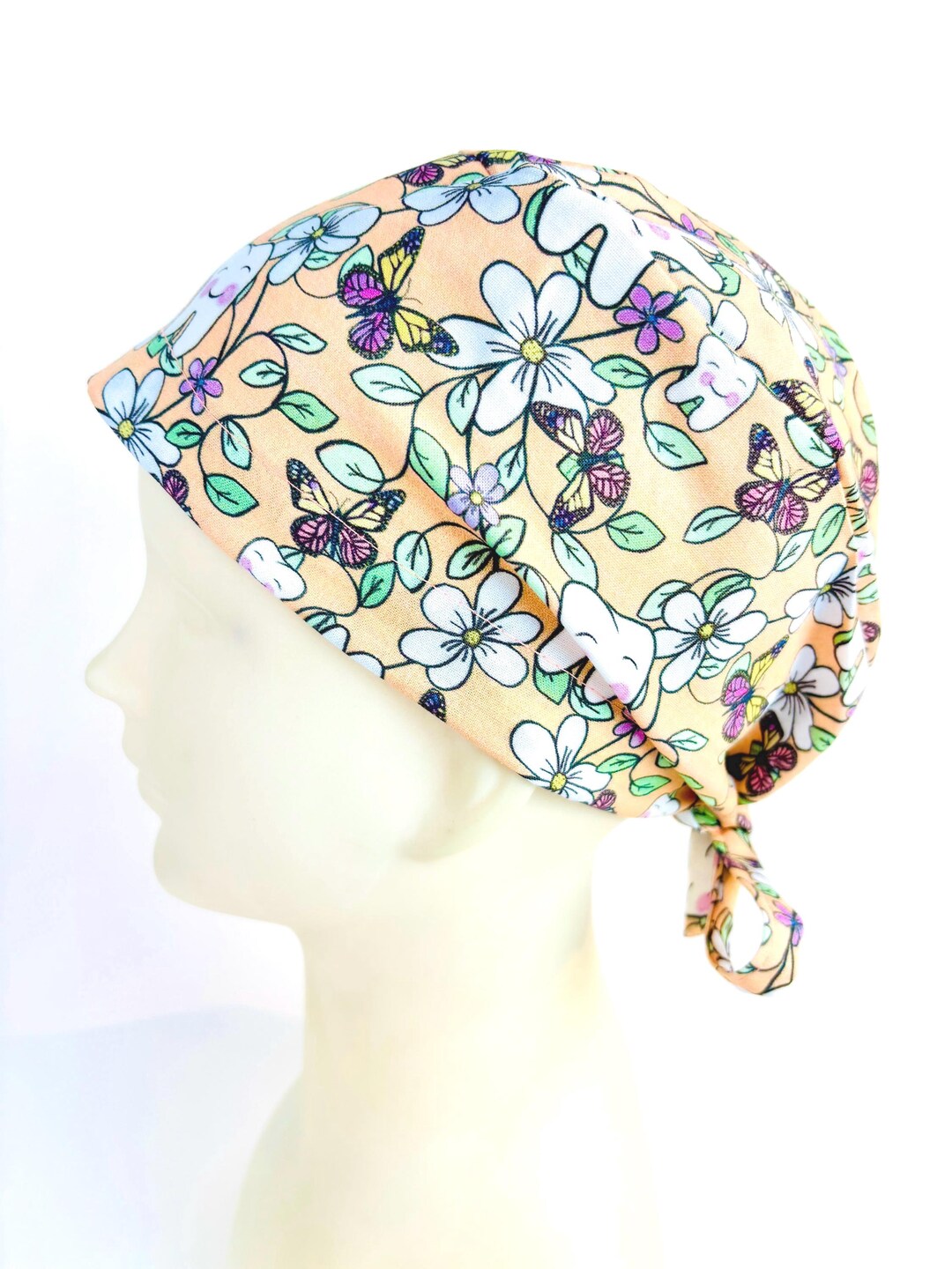 Pixie Caps Coral Tooth Dental Fitted Pixie Cap Scrub Cap , Surgical Hat ...
