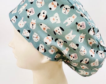 Dog Faces Wimen’s Scrub Cap | Adjustable Ladies Surgical Hat | OR |  Nurse | Ponytail | Tech | Vet| Dental Hospital Scrubs | Medical Gift