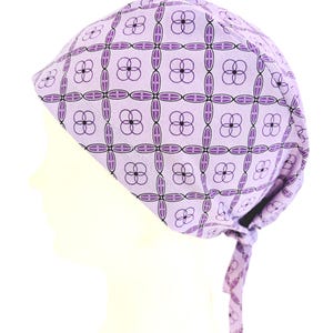 Lavender Diamond Pattern Fitted Pixie Skull Scrub Cap : Surgical Hat l OR Nurse | Surgical Dental| Hospital Scrubs