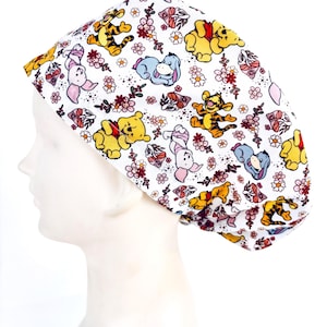 Winnie the Pooh Womens Scrub Cap | Lightweight Poly/Cotton Euro Bucket Surgical Hat | Nurse Scrubs | Ponytail Cap | Gift | Scrubs Canada
