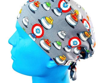 Navy Blue Heart Beat EKG Scrub Cap Doctors Bandana Hat With Adjustable Tie At Women's Clothing Store - View #9