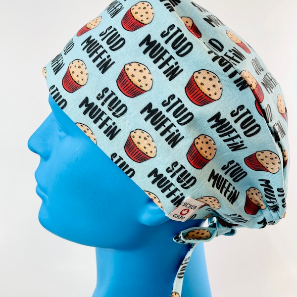 Stud Muffin Blue Fitted Unisex Pixie Scrub Hat | Unisex Men's Surgical Cap | OR | Nurse | Surgeon | Dental | Veterinarian | Dental