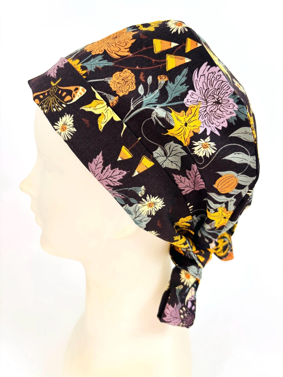 Folded Brim Scrub Cap: Dark Fall Foliage, Adjustable Cotton Surgical ...