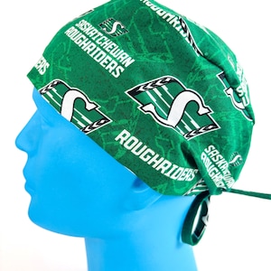 CFL Saskatchewan Roughriders Football Fitted Pixie Scrub Cap | Surgical Hat |OR Nurse |Tech |Vet | Medical Gift | Healthcare | Football