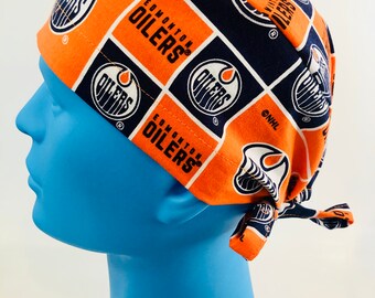 Edmonton Oilers Unisex NHL Men’s Fitted Pixie Scrub Cap / Womens Surgical Hat / OR/ ER/ Nurse/ Respiratory/ Tech / Dental / Gift