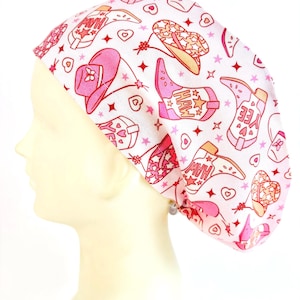 Cowgirl Boots Women’s Scrub Cap|  Ladies Bucket Scrub Hat | Surgical Cap | OR |  Nurse | Ponytaill | Medical Gift