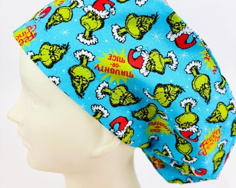 Christmas Feeling Grinchy Womens Scrub Cap Turquoise |Surgical Hat | OR Nurse | Dental |Adjustable | Medical Gift | Hospital Scrubs | Fun