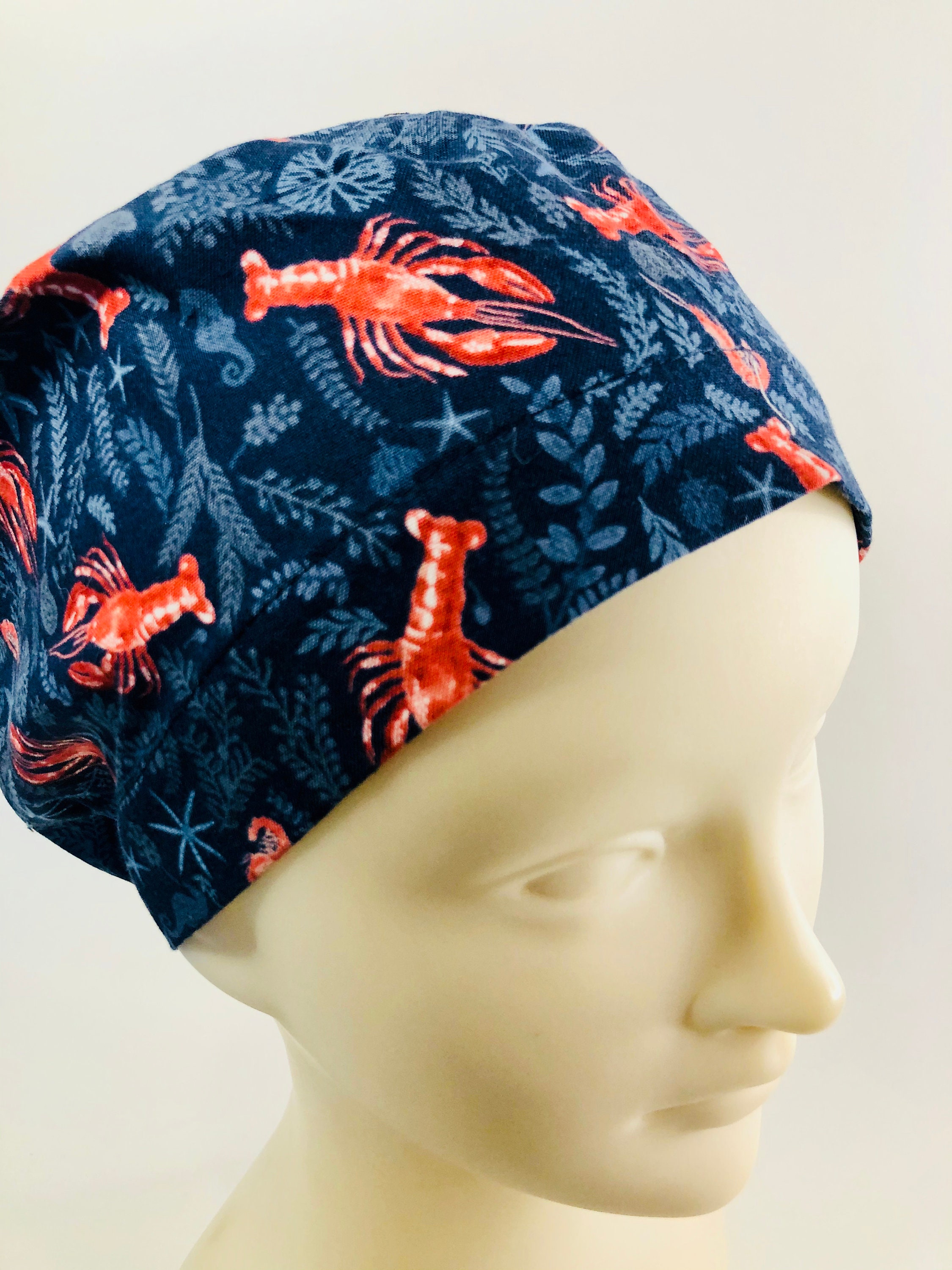 Lobster Feast Navy Euro Bucket Scrub Cap/ Surgical Hat/ OR/ Etsy