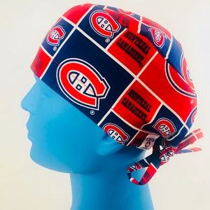 NHL Hockey Les Canadiens " Habs"  Unisex Fitted Pixie Scrub Cap | Surgical Hat  | OR/ ER |  Nurse | Technician/  Dental | Sports Gift |