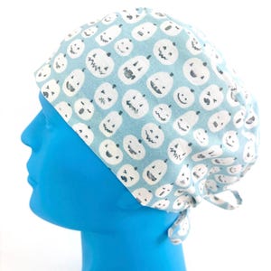 Halloween Pumpkins Blue Unisex Pixie Fitted Scrub Cap | Men&#39;s | Women&#39;s Surgical Hat | OR  | Nurse | Vet | Dental | Medical Gift | Hospital