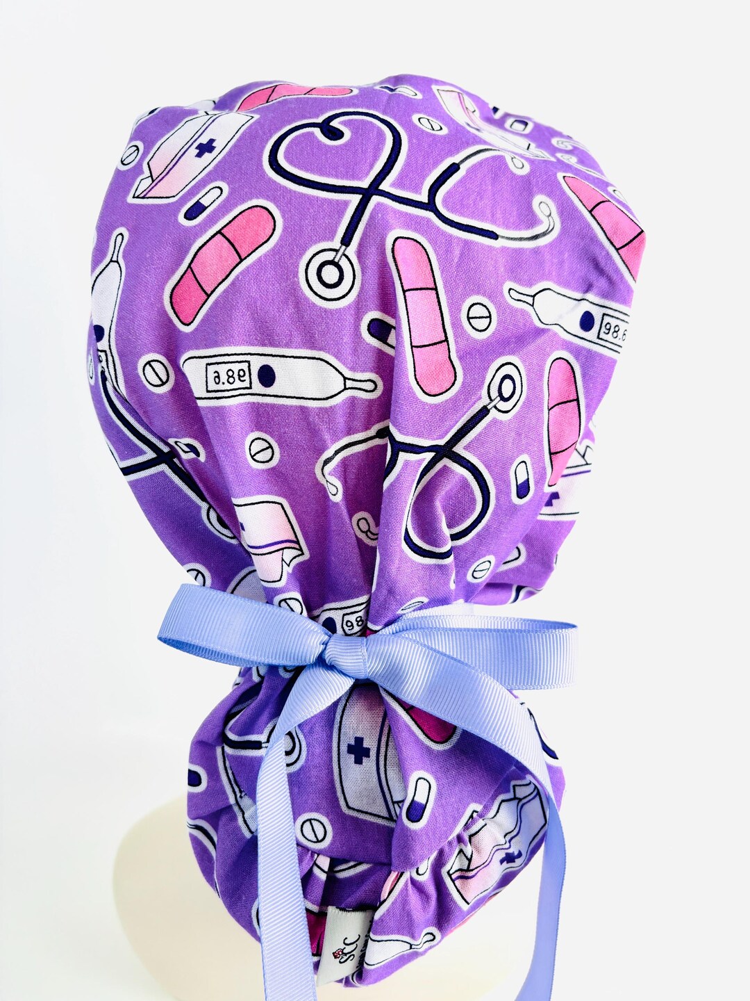Lilac Stethoscope Ponytail Womens Scrub Cap | Ladies Surgical Hat | OR ...