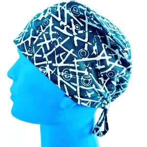 Teal Sticks Batik Fitted Unisex Pixie Scrub Cap | Men's Surgical  | Surgeon | Women’s Scrub Hat