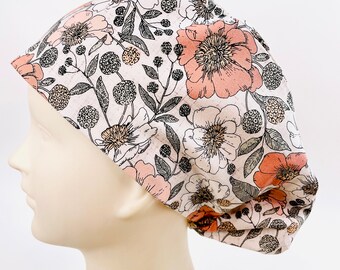 Graphic Flowers Women’s Scrub Hat | Adjustable Euro Surgical Cap | OR | Nurse | Ponytail| Tech | Veterinarian| Dental | Ladies | Gift