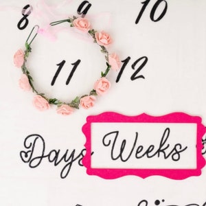 Pink Baby Milestone Blanket Marker, Milestone Marker for Blanket,  Milestone Floral Wreath, Monthly Milestone Photo Prop Frame, 2 Pieces