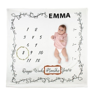 Baby Monthly Milestone Blanket - personalised Months Blanket Neutral with Month Marker - Baby Girl or Boy - Months Milestones