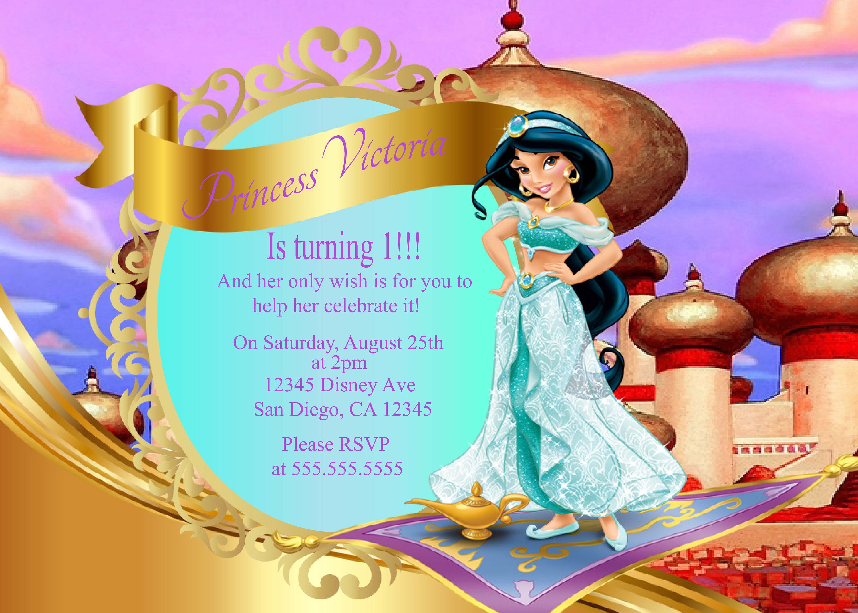 PRINCESS JASMINE ALADDIN Invitations Digital & Printable | Etsy