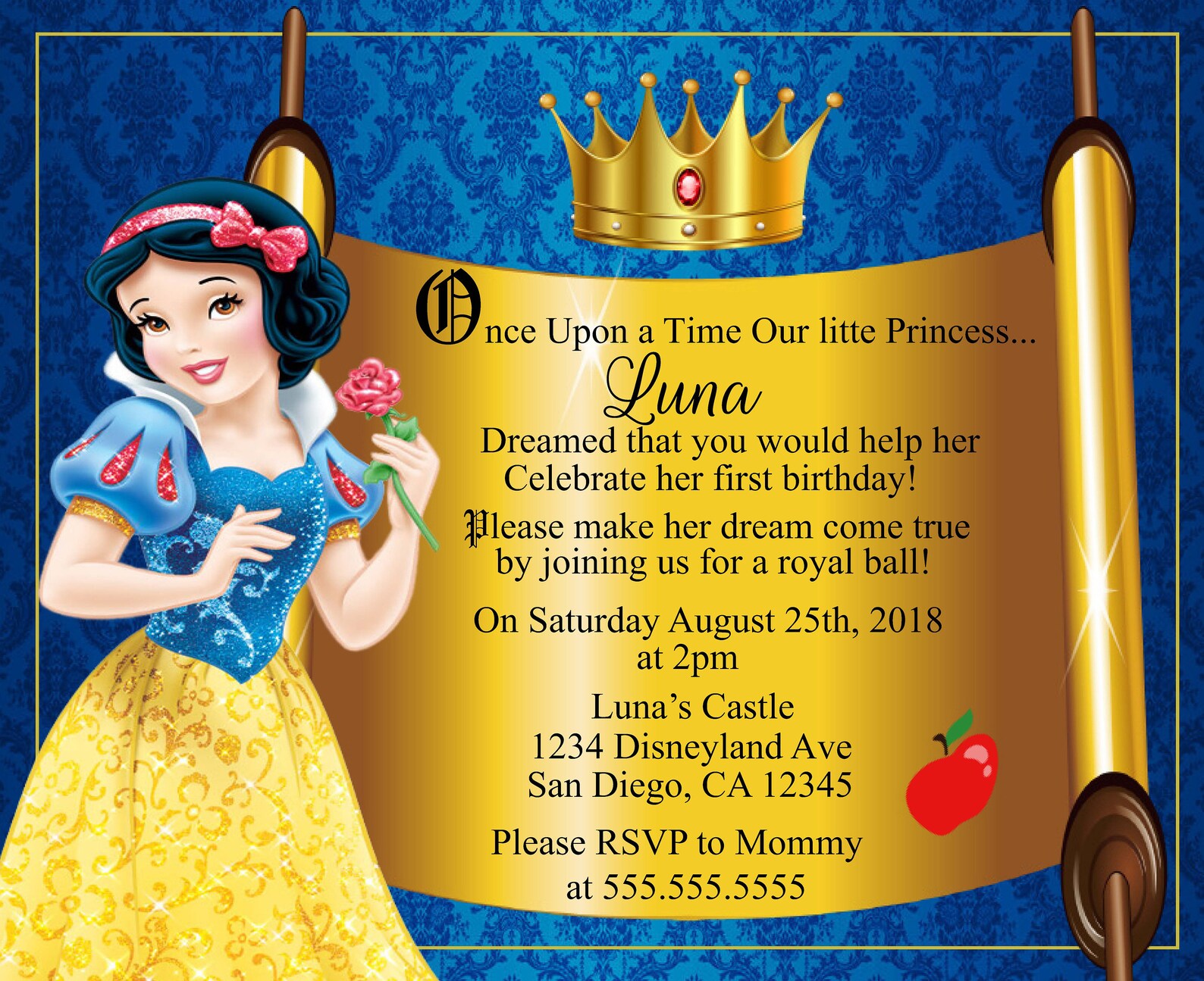 BEST SNOW WHITE Invitations Front and Back Side and a Free Etsy