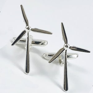Wind Turbine Cufflinks for Men, Renewable Energy Cufflinks Gift, Eco Friendly Engineer Gift, Silver Windmill Cuff Links for Groom
