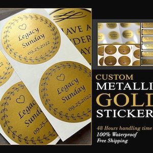 Custom metallic gold vinyl stickers, Printed labels High quality and waterproof Custom gold and black sticker labels, You logo Gold sticker