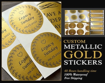 Custom metallic gold vinyl stickers, Printed labels High quality and waterproof Custom gold and black sticker labels, You logo Gold sticker