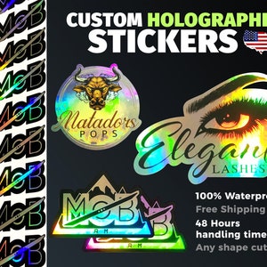 Custom Die Cut Holographic Stickers, Logo Holographic labels shape cut sticker, Waterproof Holo labels, Bulk holographic stickers