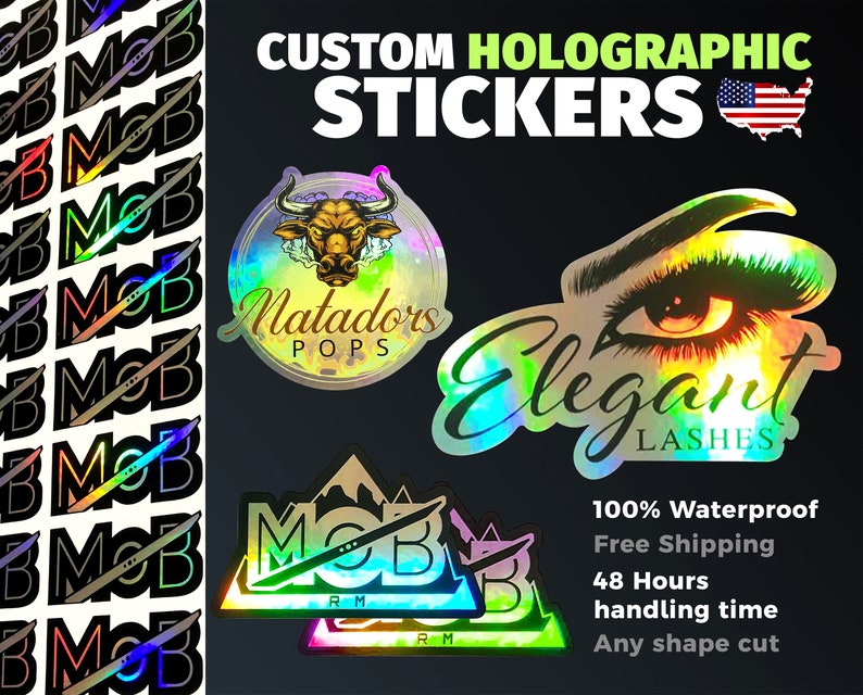 Custom Die Cut Holographic Stickers Logo Holographic Labels Etsy