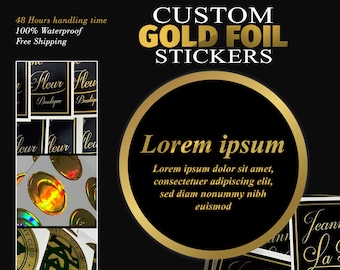 Pegatinas personalizadas de lámina dorada: etiquetas reflectantes con logotipo