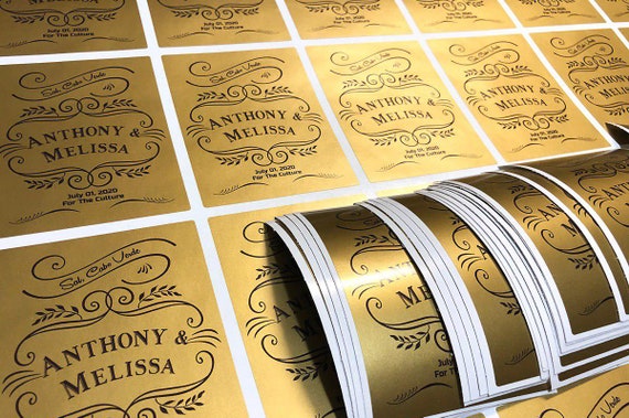 Custom Die Cut Adhesive Paper Stickers Labels with Shiny Gold Foil Printed