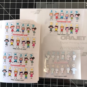 Clear stickers with white print