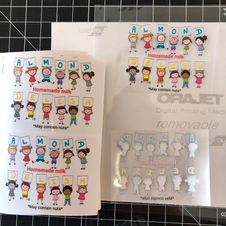 Clear stickers with white print