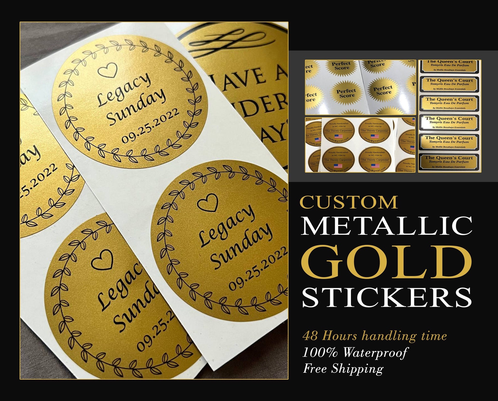 Custom Metallic Gold Stickers: Waterproof Printed Labels - Etsy